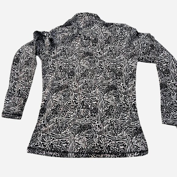 NILS Black Leopard Print Half Zip Base Layer Ski Top Small - Picture 4 of 6